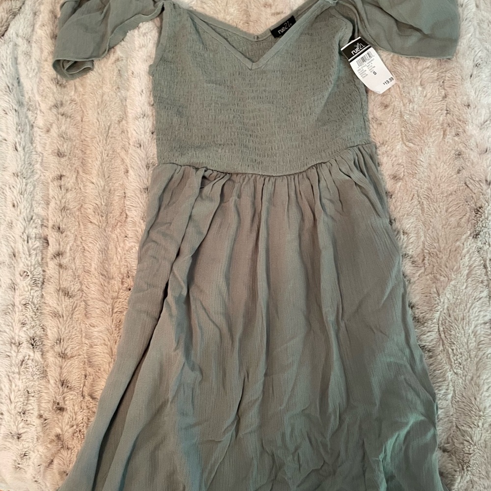 Rue 21 Dress light green gathered off shoulder dress nwt